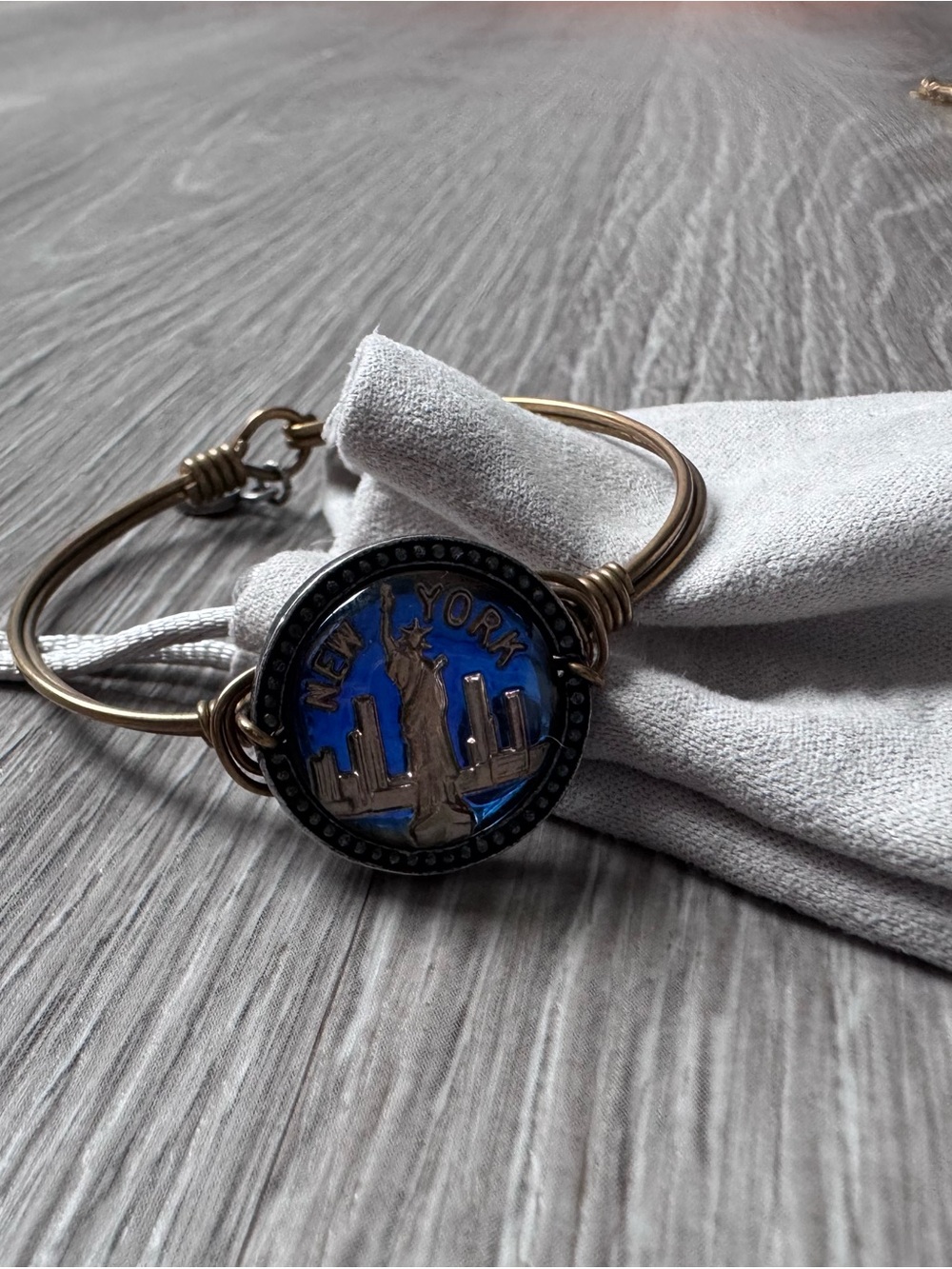 Luca + Danni Gold Bangle with Purple-Blue NYC Skyline Charm